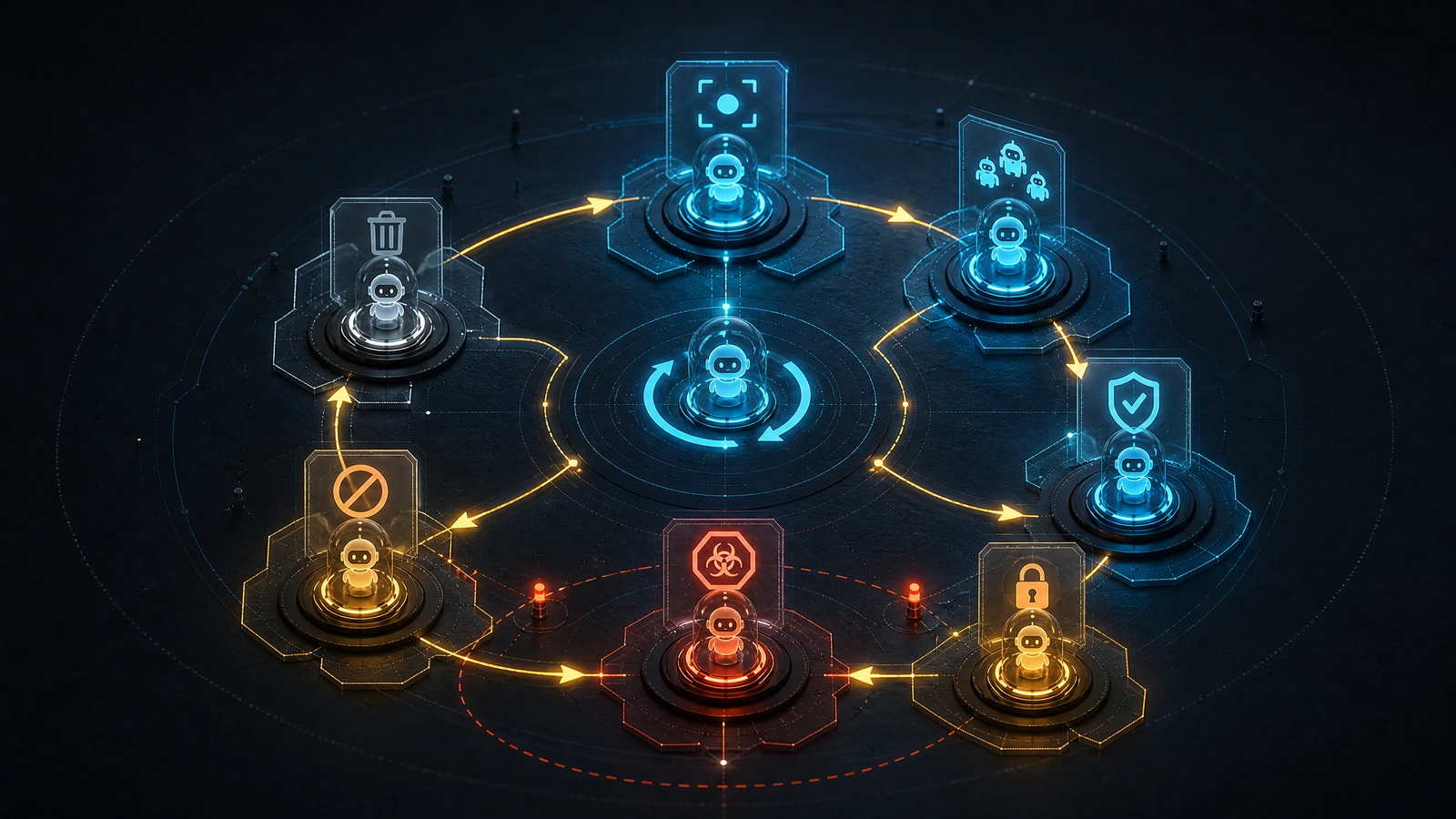 The lifecycle of an AI agent moves from observation through approval, restriction, quarantine, and retirement