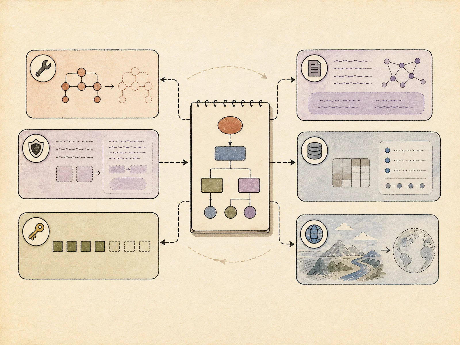 A layered drift map connects tool contracts, policies, permissions, data, models, and world state to one agent plan