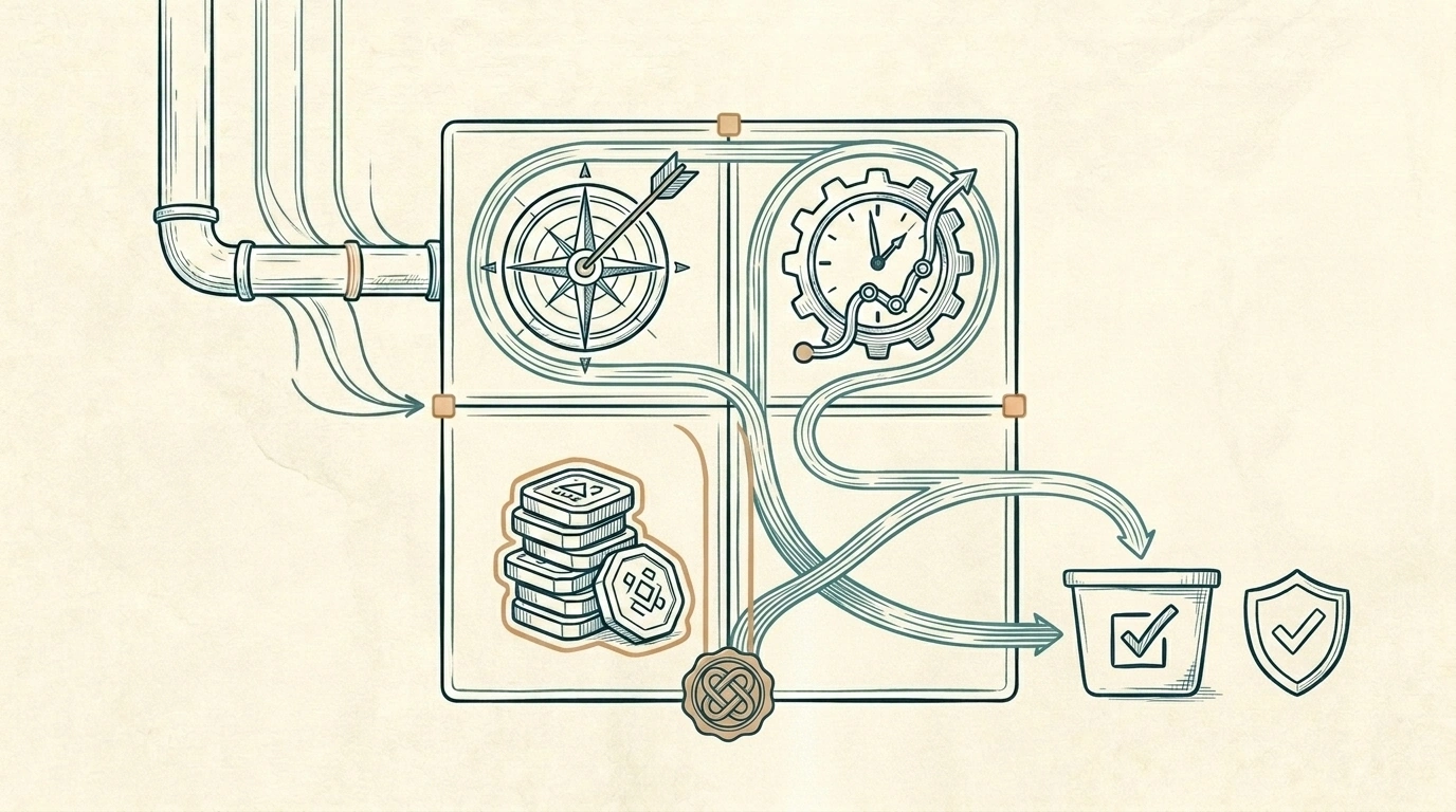 A small agent circles between token, latency, and cost gauges until a budget gate stops the loop and records a safe partial outcome