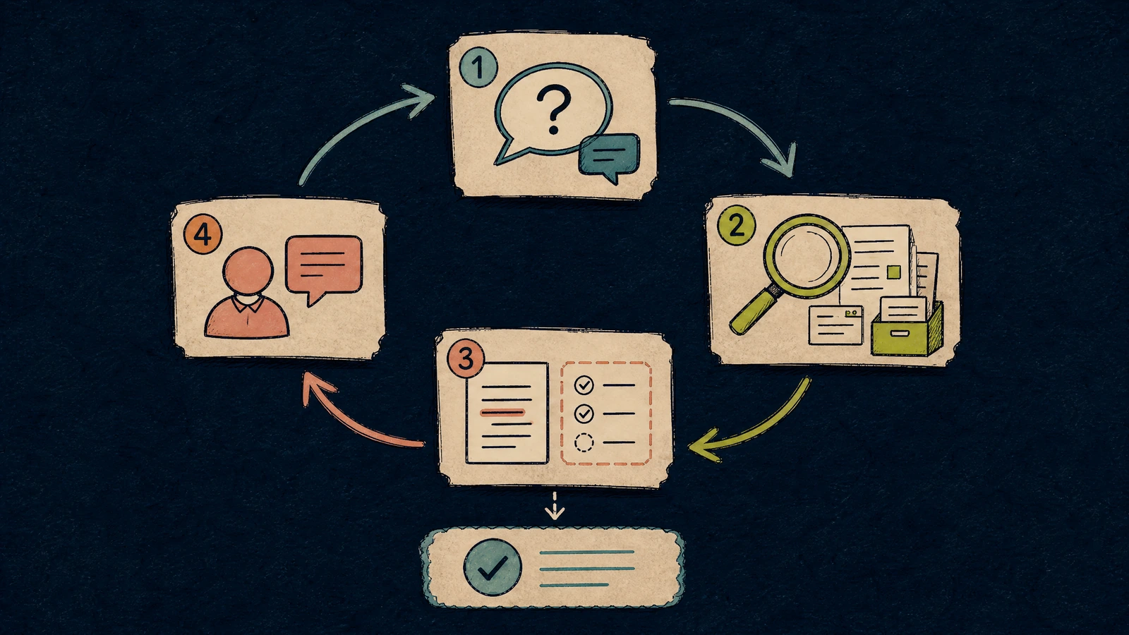 A recovery loop turns a blocked answer into clarification, more evidence, a bounded response, or a human handoff