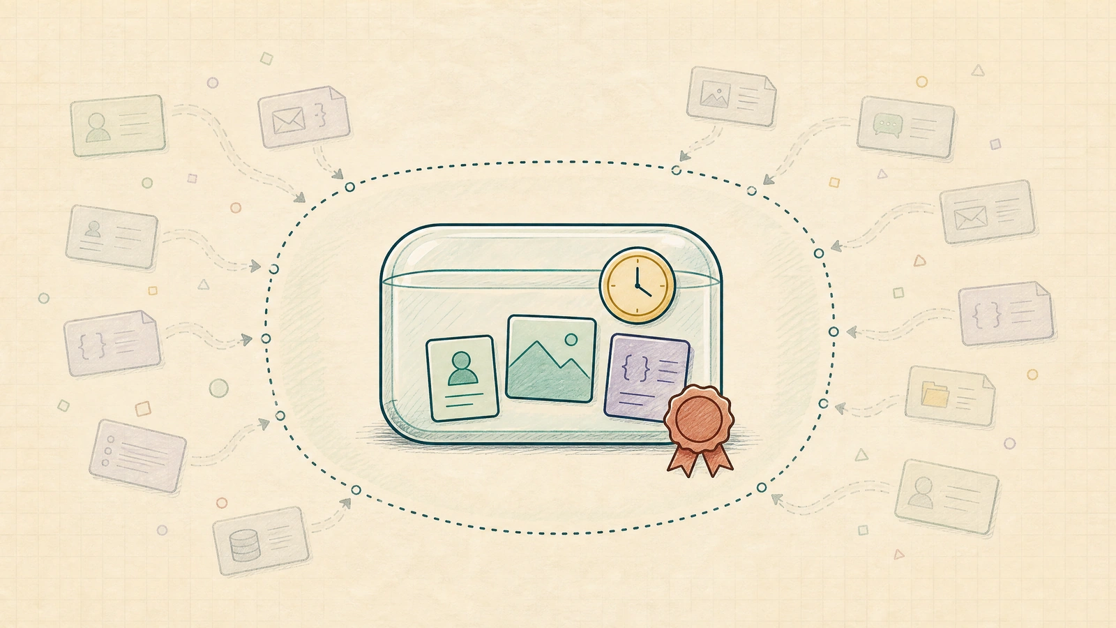 A bounded context envelope keeps only purpose-approved evidence inside a clocked and auditable perimeter