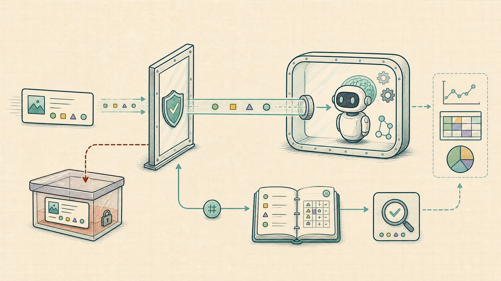 A denied context fragment is quarantined while a minimal evidence token travels through an audit loop