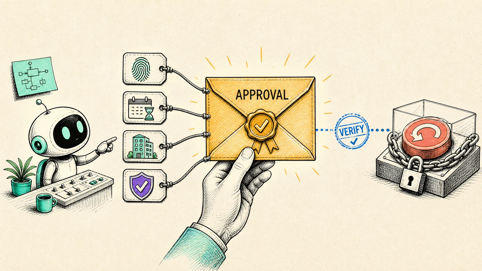 A just-in-time approval envelope is tied to an argument digest, tenant, expiry, and policy version before a financial action unlocks